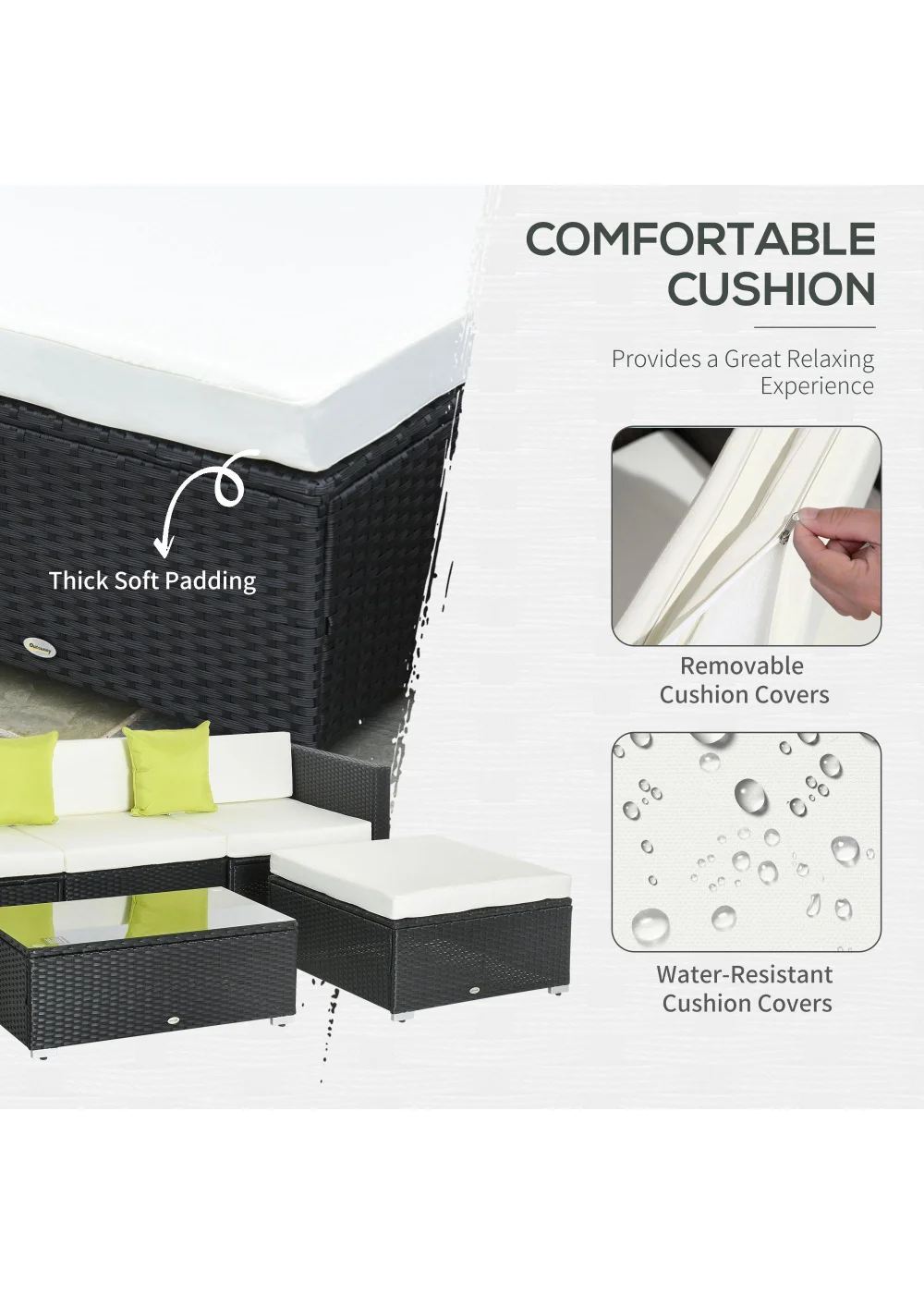 Outsunny 5 Pieces PE Rattan Garden Furniture Set with Cushions, Outdoor Corner Sofa - No Size Image 5
