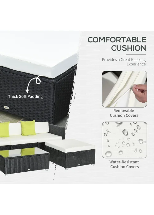 Outsunny 5 Pieces PE Rattan Garden Furniture Set with Cushions, Outdoor Corner Sofa - No Size Image 5