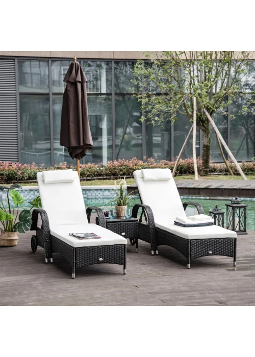 Outsunny 3 Pieces PE Rattan Patio Lounge Chair Set - No Size Image 1