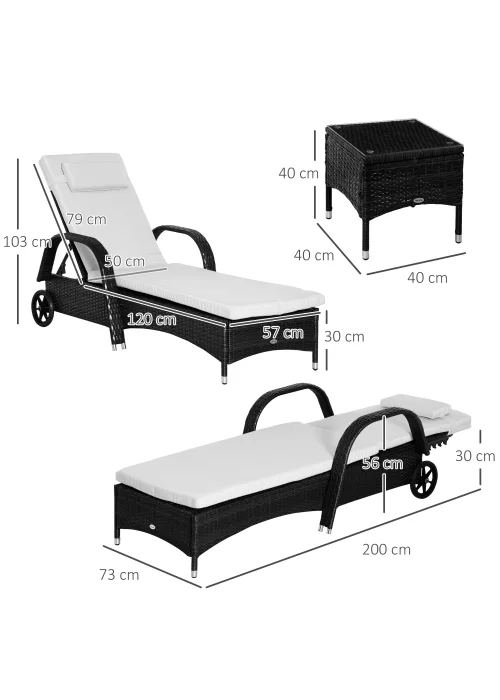 Outsunny 3 Pieces PE Rattan Patio Lounge Chair Set - No Size Image 3