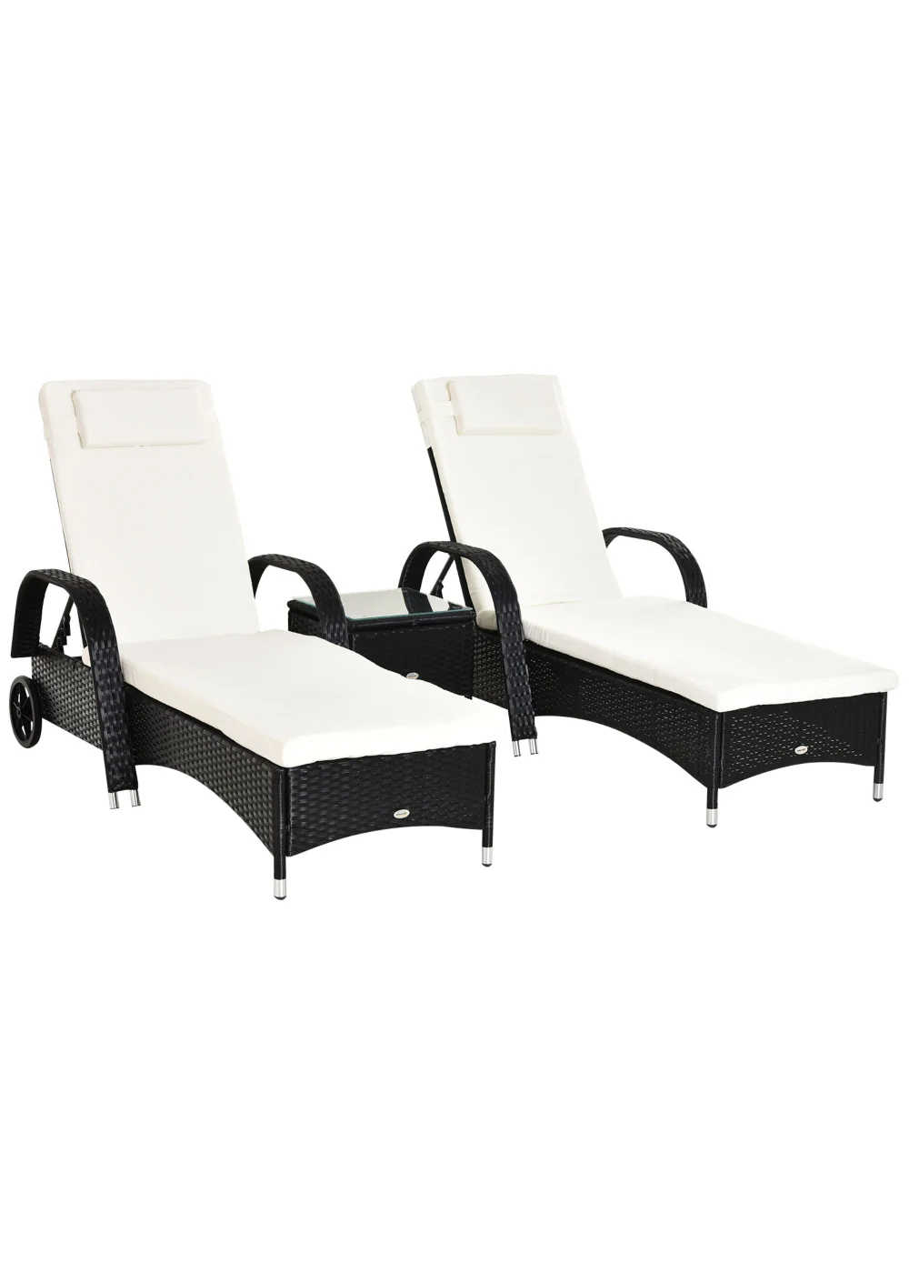 Outsunny 3 Pieces PE Rattan Patio Lounge Chair Set - No Size Image 2