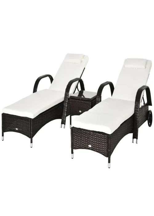 Outsunny 3 Pieces PE Rattan Patio Lounge Chair Set - No Size Image 2