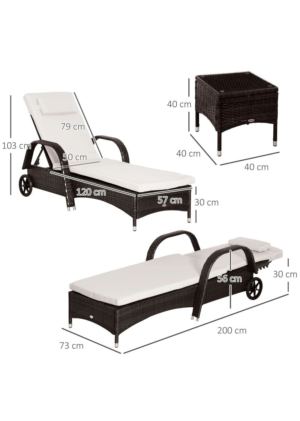 Outsunny 3 Pieces PE Rattan Patio Lounge Chair Set - No Size Image 3