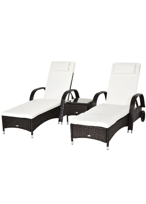 Outsunny 3 Pieces PE Rattan Patio Lounge Chair Set - No Size Image 1