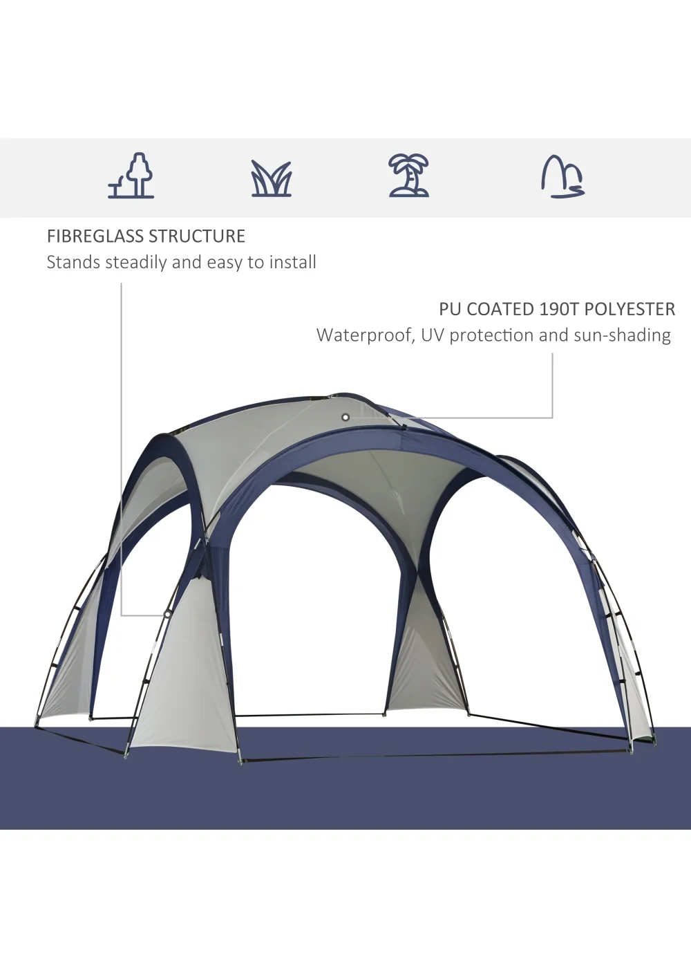Outsunny Camping Gazebo Dome Tent (3.5 x 3.5M) - One Size Image 4