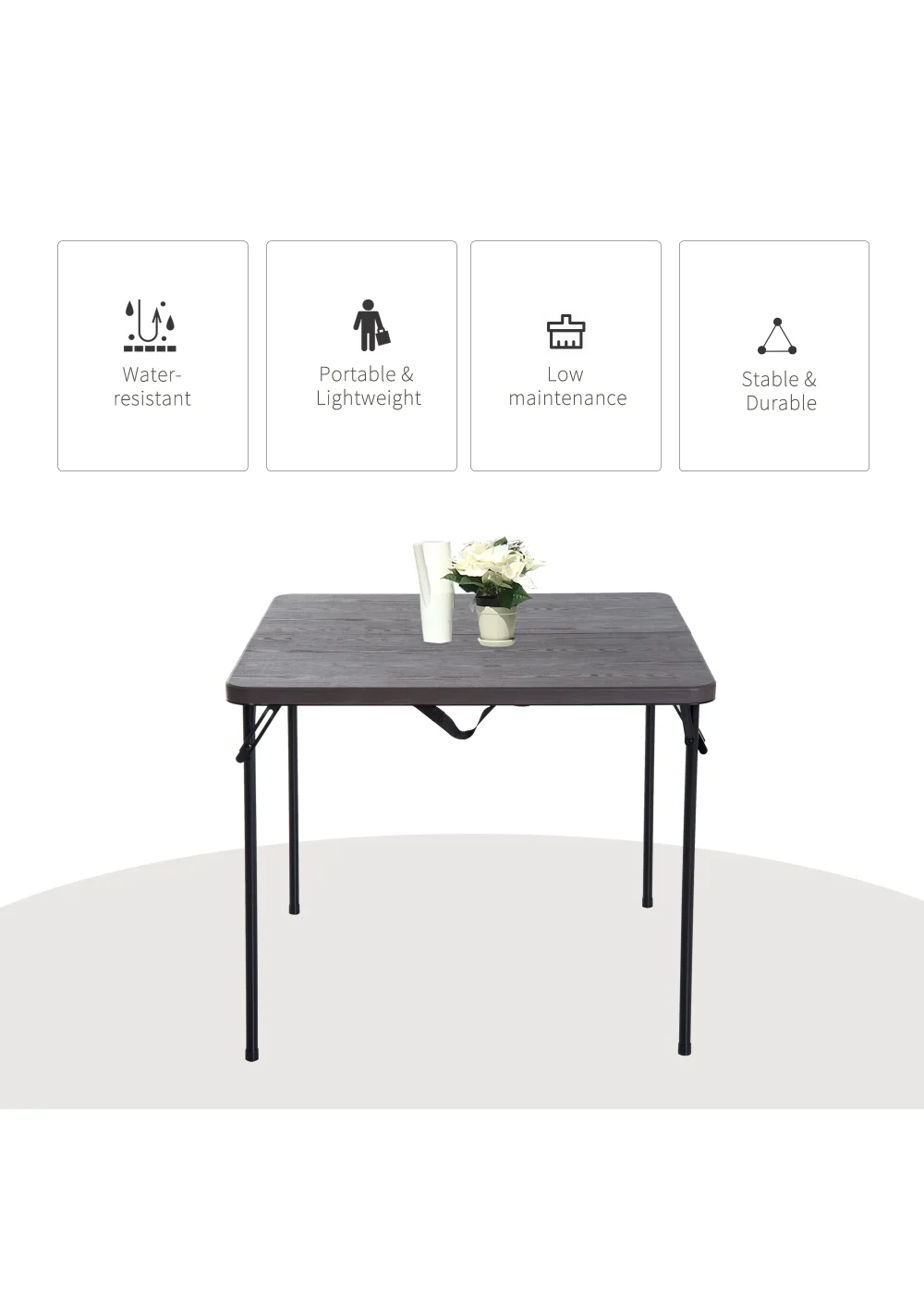 Outsunny Square Folding Picnic Table (86cm x 86cm) - One Size Image 4