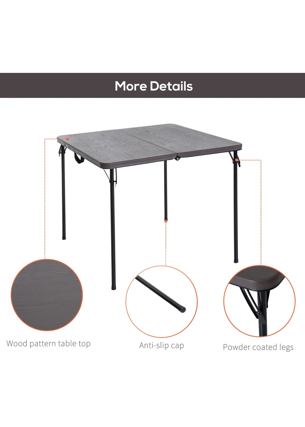 Outsunny Square Folding Picnic Table (86cm x 86cm) - One Size Image 5
