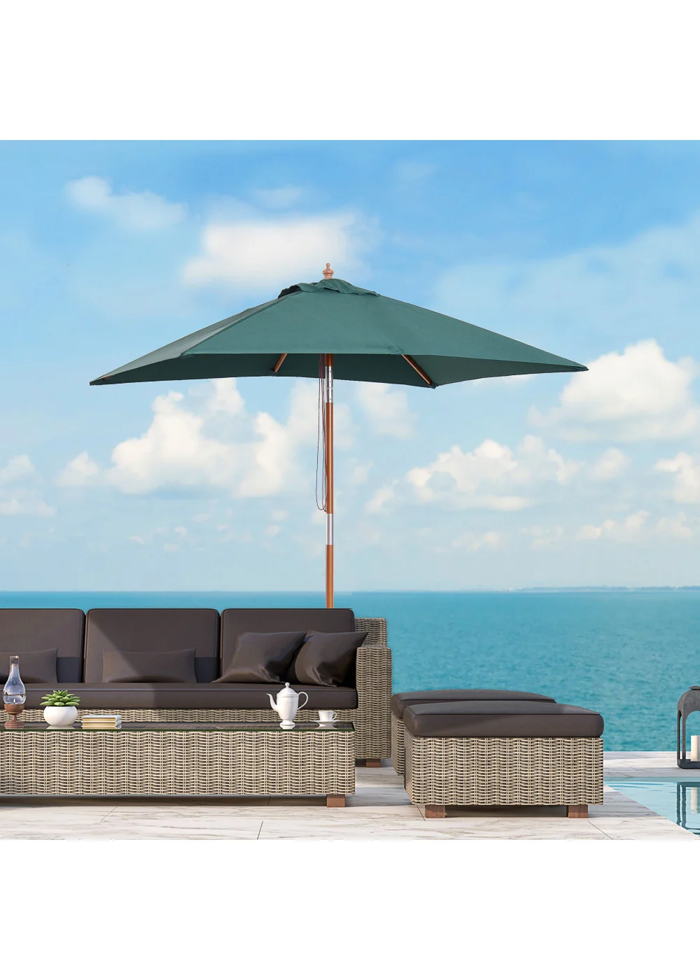 Outsunny Green Tilting Sun Parasol (200cm x 150cm x 230cm) - No Size Image 1