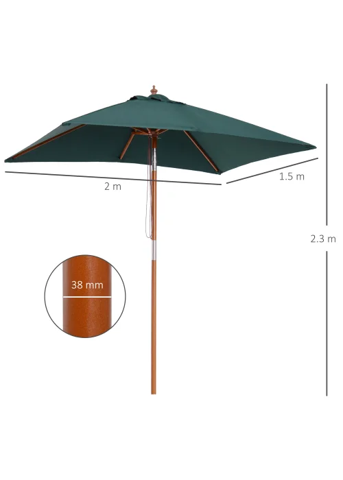 Outsunny Green Tilting Sun Parasol (200cm x 150cm x 230cm) - No Size Image 3