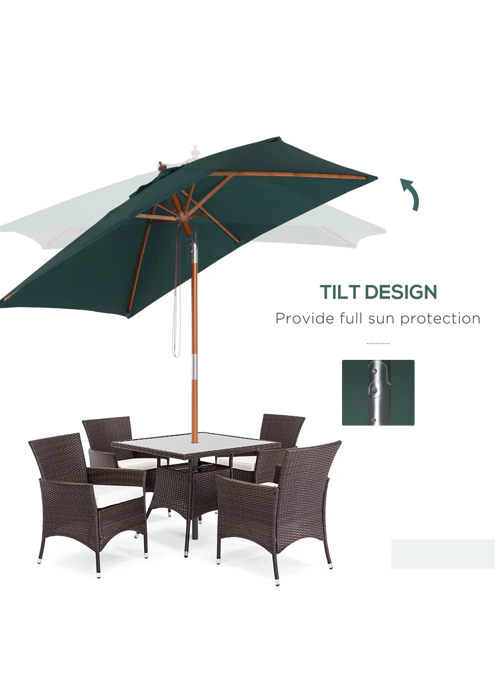 Outsunny Green Tilting Sun Parasol (200cm x 150cm x 230cm) - No Size Image 4