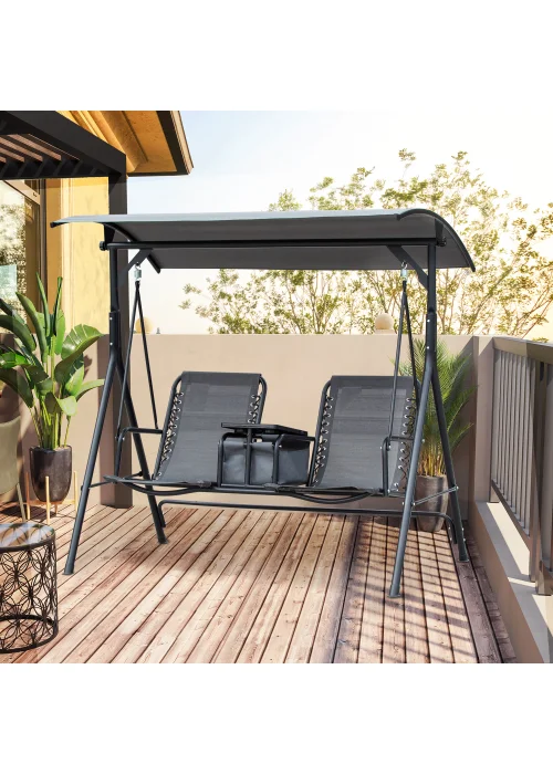 Outsunny 2 Seater Swing Chair Garden Swing Seat with Adjustable Canopy Grey - One Size Image 1