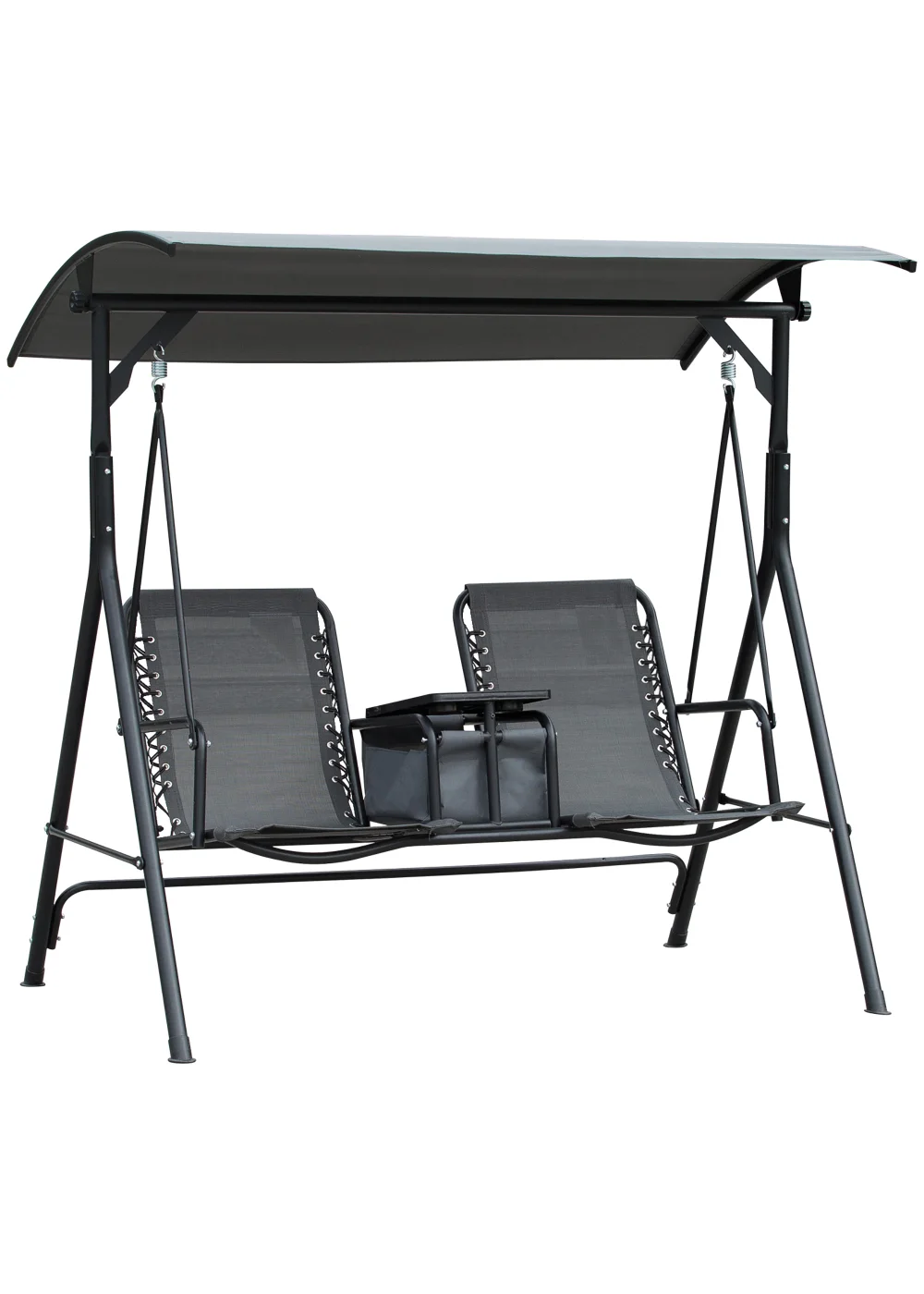 Outsunny 2 Seater Swing Chair Garden Swing Seat with Adjustable Canopy Grey - One Size Image 2