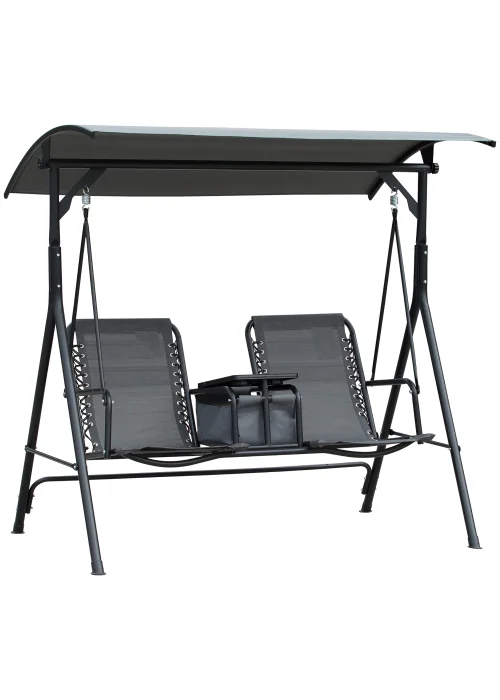 Outsunny 2 Seater Swing Chair Garden Swing Seat with Adjustable Canopy Grey - One Size Image 2