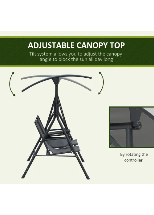 Outsunny 2 Seater Swing Chair Garden Swing Seat with Adjustable Canopy Grey - One Size Image 4