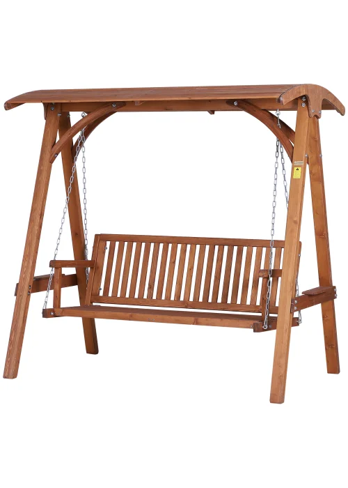 Outsunny Sand 3 Seater Wooden Garden Swing Chair (200cm x 125cm x 185cm) - No Size Image 1