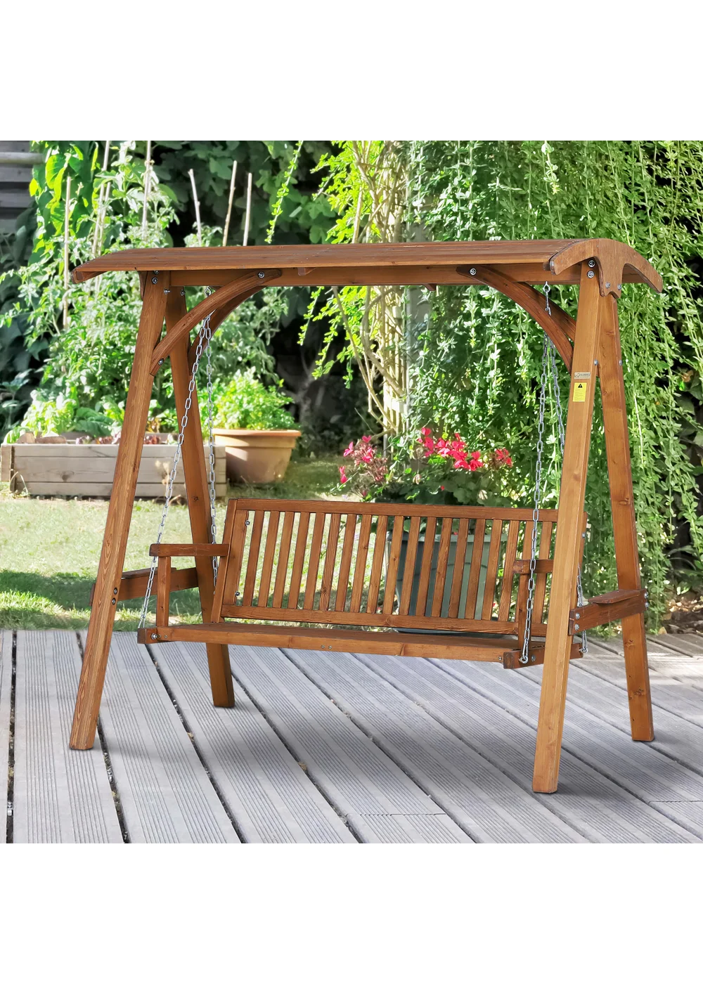 Outsunny Sand 3 Seater Wooden Garden Swing Chair (200cm x 125cm x 185cm) - No Size Image 2