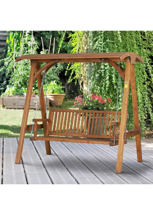 Outsunny Sand 3 Seater Wooden Garden Swing Chair (200cm x 125cm x 185cm) - No Size Image 2