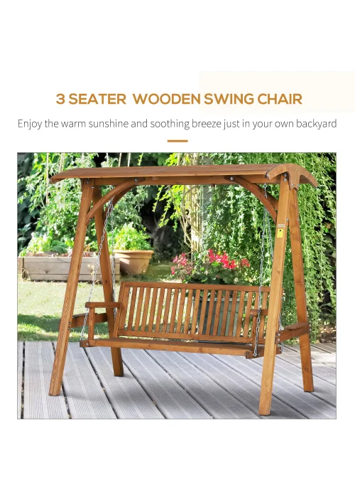 Outsunny Sand 3 Seater Wooden Garden Swing Chair (200cm x 125cm x 185cm) - No Size Image 4