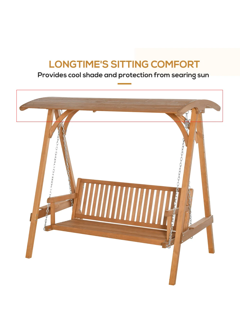 Outsunny Sand 3 Seater Wooden Garden Swing Chair (200cm x 125cm x 185cm) - No Size Image 5
