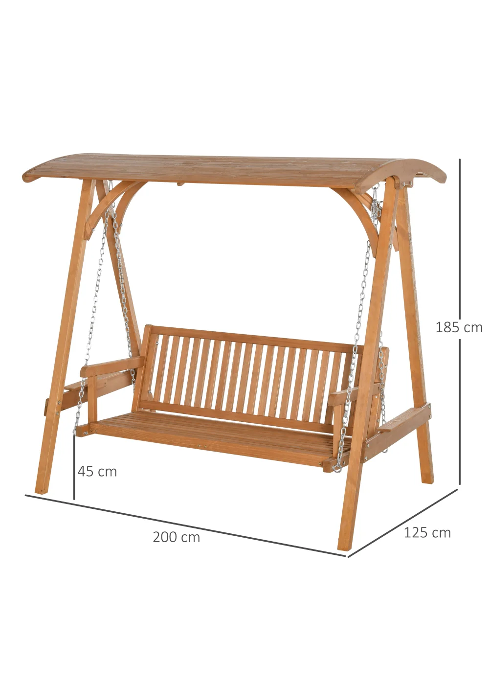 Outsunny Sand 3 Seater Wooden Garden Swing Chair (200cm x 125cm x 185cm) - No Size Image 3