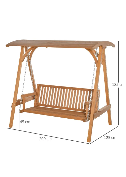 Outsunny Sand 3 Seater Wooden Garden Swing Chair (200cm x 125cm x 185cm) - No Size Image 3