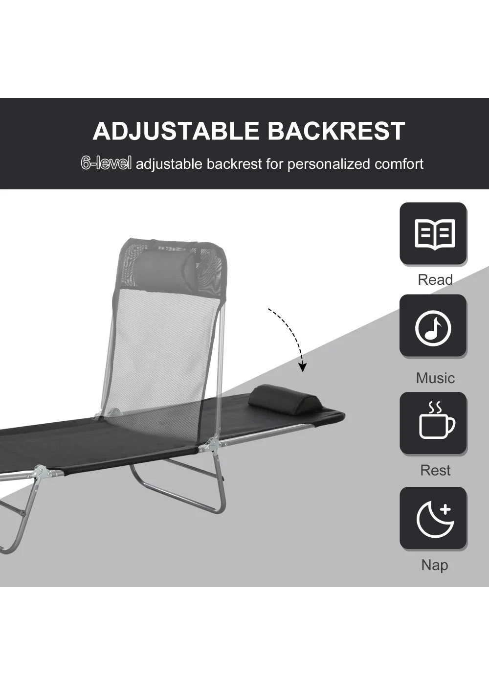 Outsunny Recliner Garden Sun Lounger Patio (182cm x 56cm x 24.5cm) - No Size Image 4