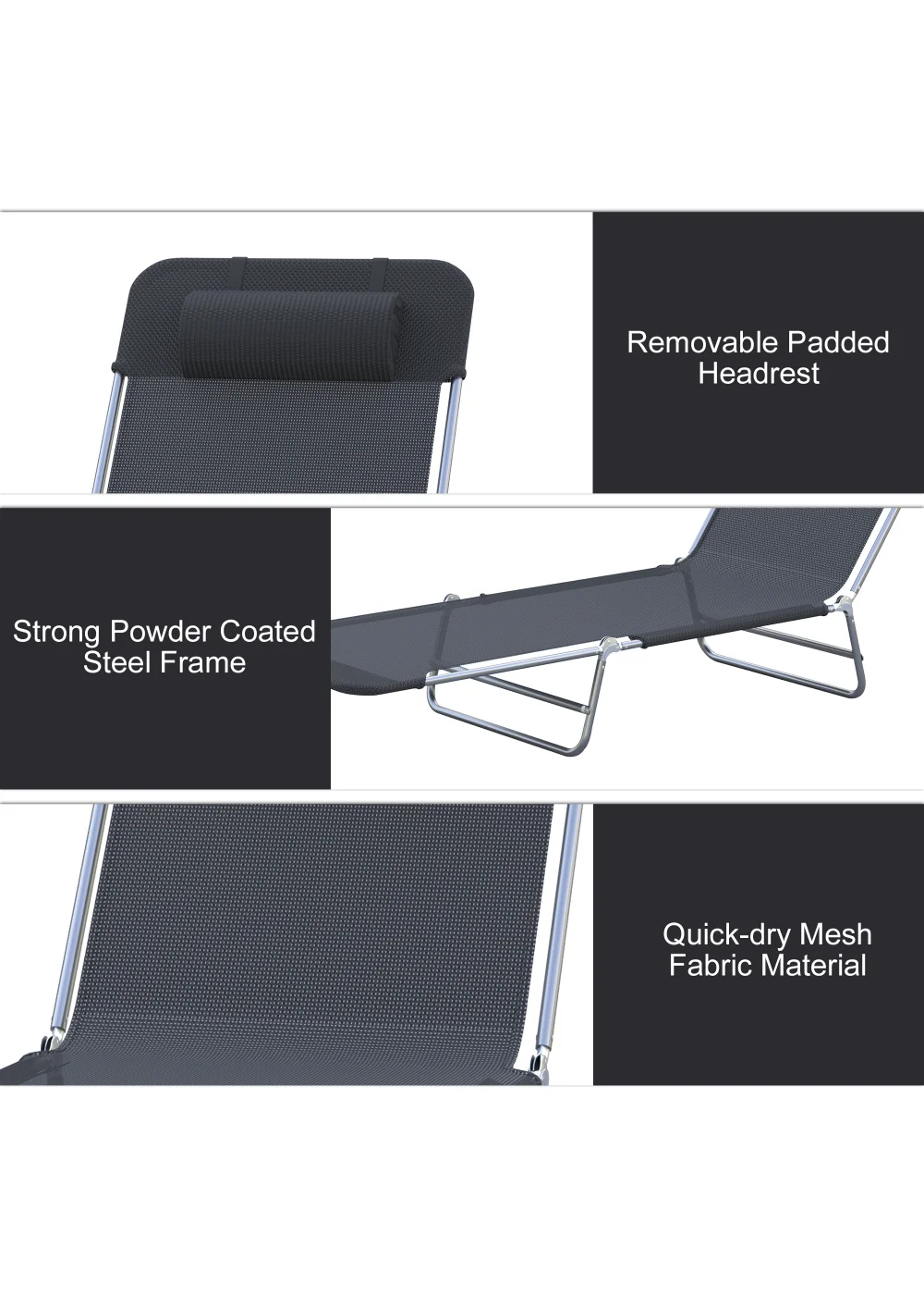 Outsunny Recliner Garden Sun Lounger Patio (182cm x 56cm x 24.5cm) - No Size Image 5