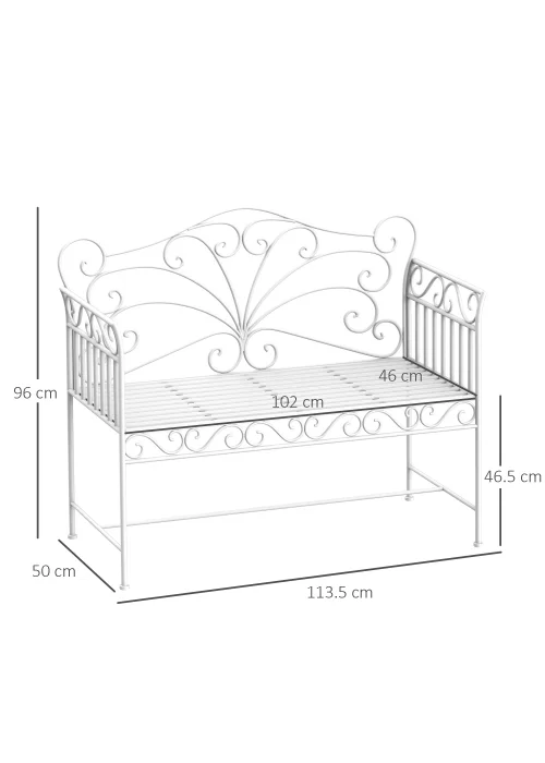Outsunny Garden 2 Seater Metal Bench Park Seating Outdoor Furniture Chair - No Size Image 3