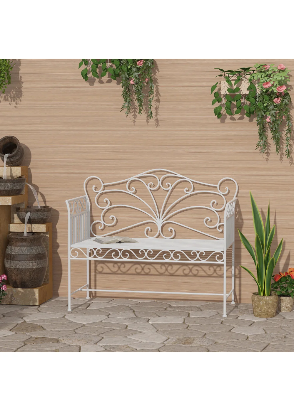 Outsunny Garden 2 Seater Metal Bench Park Seating Outdoor Furniture Chair - No Size Image 1