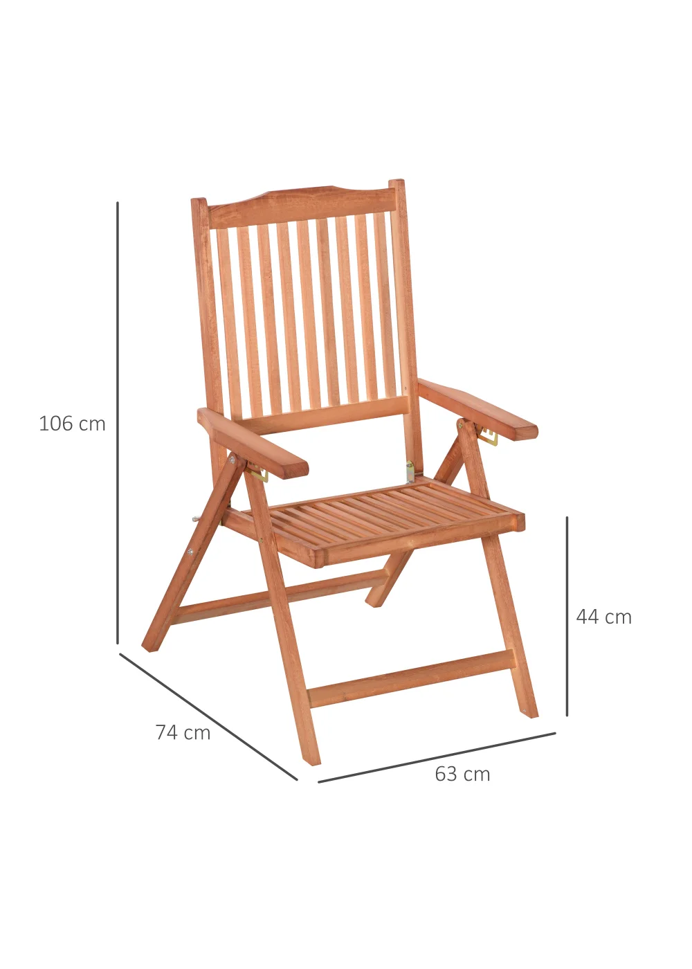 Outsunny 5-Position Garden Dining Chair Acacia Wood Outdoor Recliner - One Size Image 3