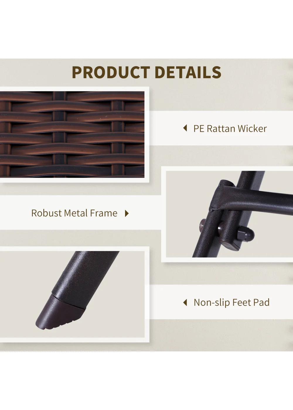 Outsunny 3 Pieces PE Rattan Bistro Set, Coffee Set - No Size Image 4