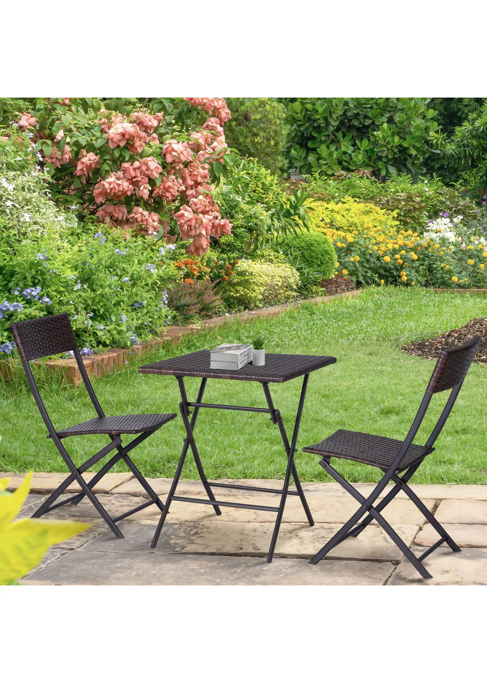 Outsunny 3 Pieces PE Rattan Bistro Set, Coffee Set - No Size Image 1