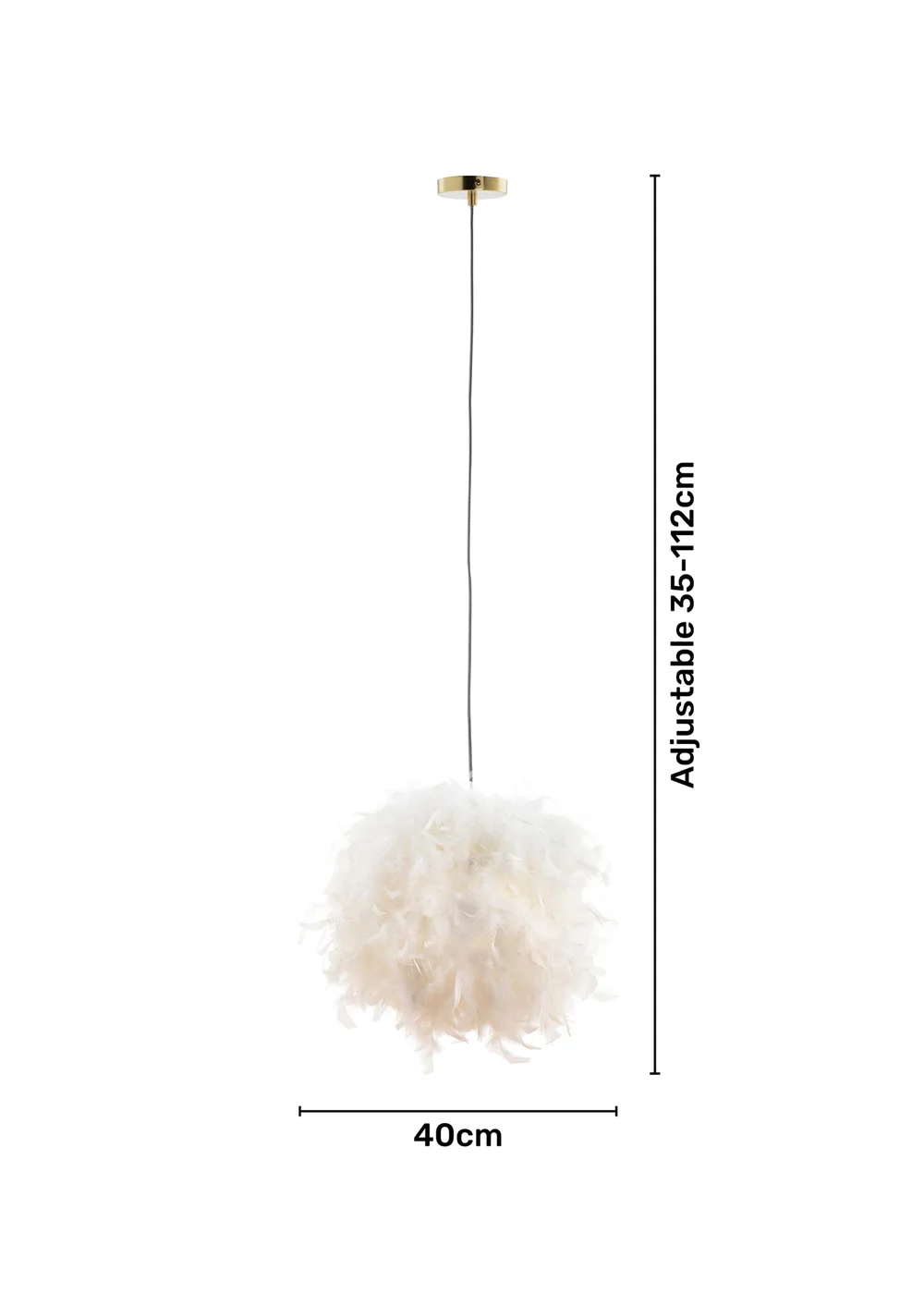 BHS White Plume Feather Ball Pendant Light (112cm x 40cm x 40cm) - One Size Image 6