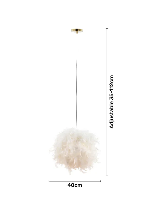 BHS White Plume Feather Ball Pendant Light (112cm x 40cm x 40cm) - One Size Image 6