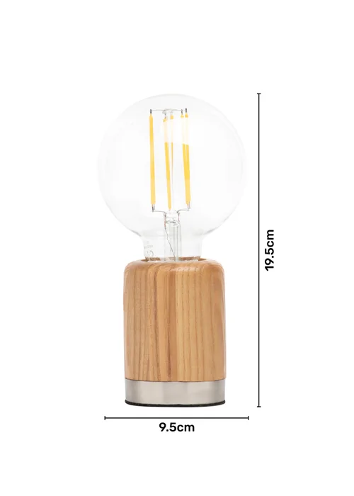 BHS Theo Wooden Table Lamp with Bulb (19.5cm x 9.5cm x 9.5cm) - One Size Image 4