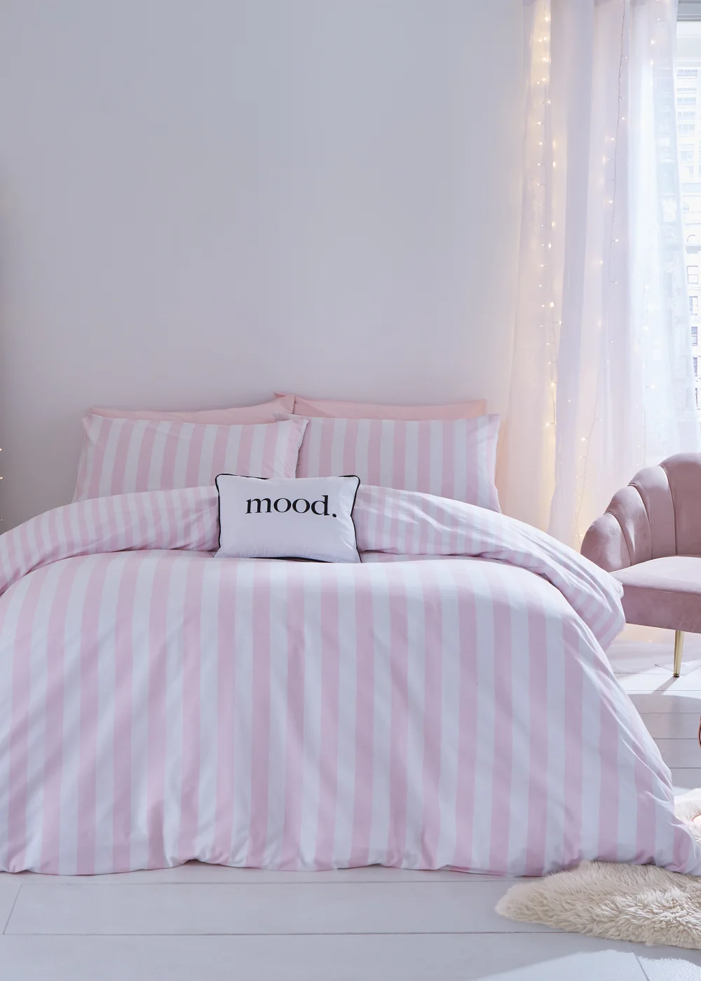 Sassy B Stripe Tease Reversible Duvet Cover Set Pink - Single Image 1