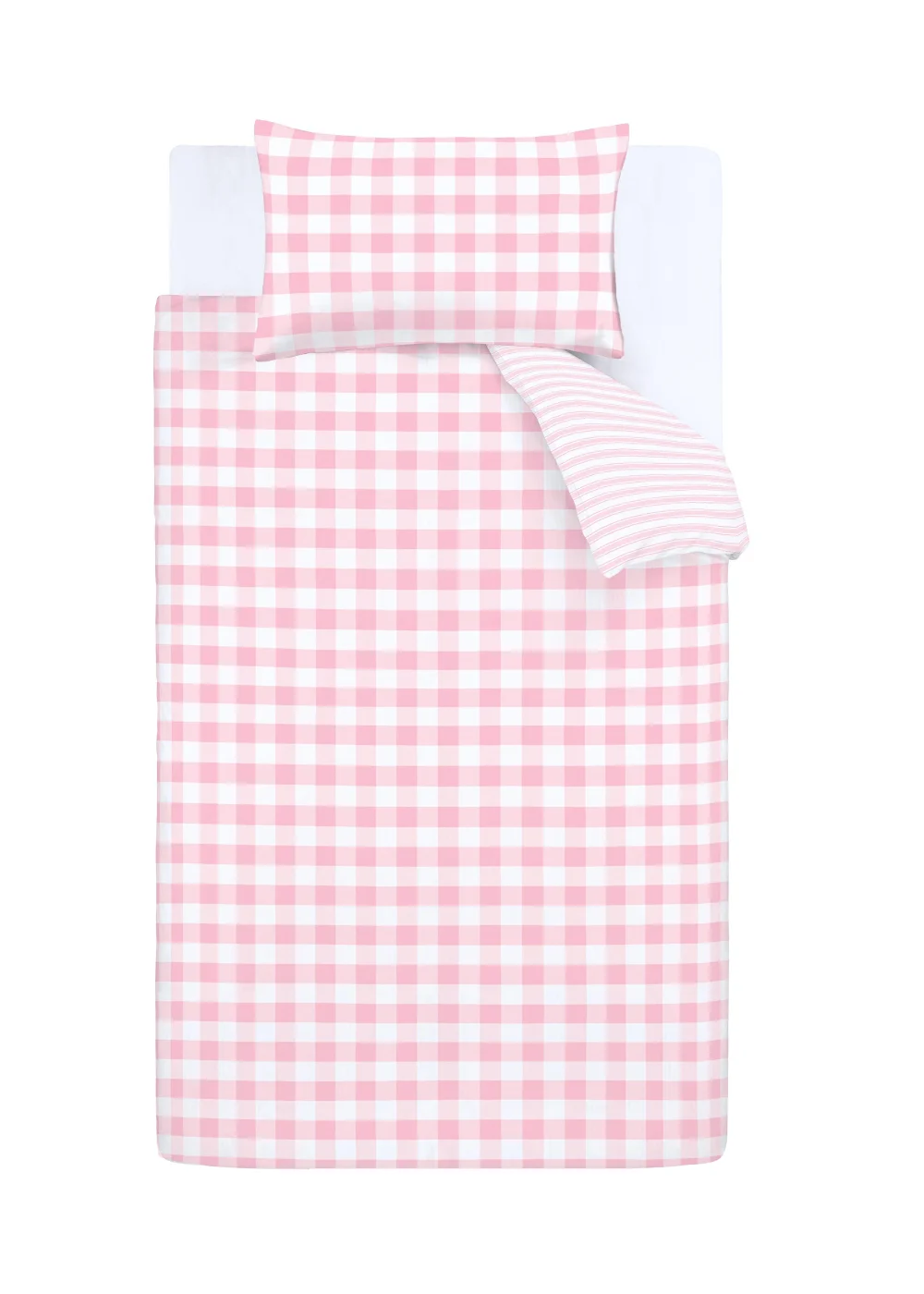 Bianca Fine Linens Check and Stripe Cotton Reversible Duvet Cover Set White Pink - Single Image 5