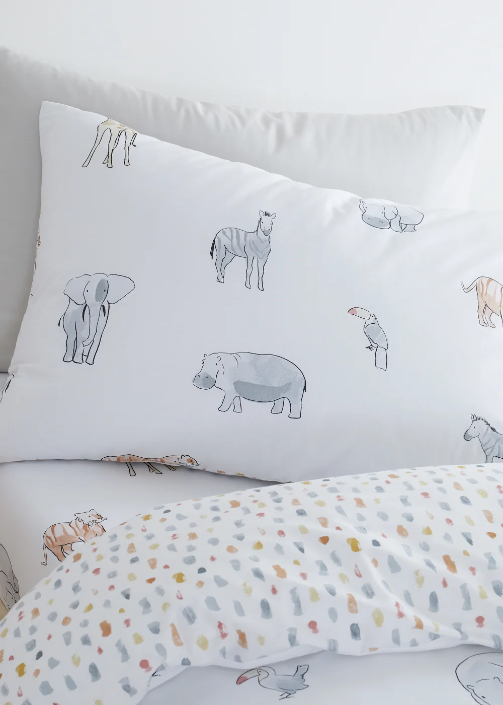 Bianca Fine Linens Zoo Animals Cotton Reversible Duvet Cover Set White - Junior Image 2