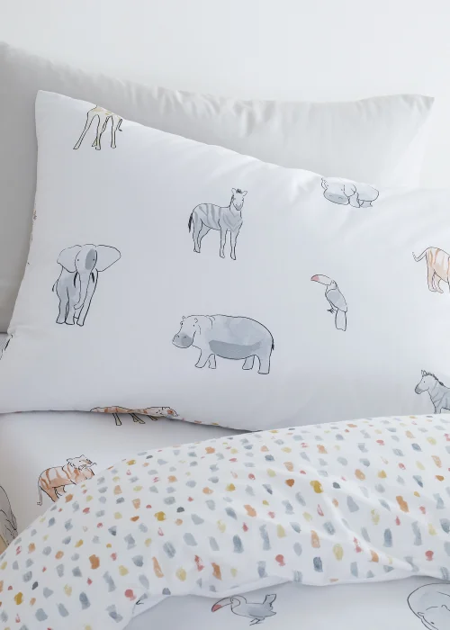 Bianca Fine Linens Zoo Animals Cotton Reversible Duvet Cover Set White - Junior Image 2