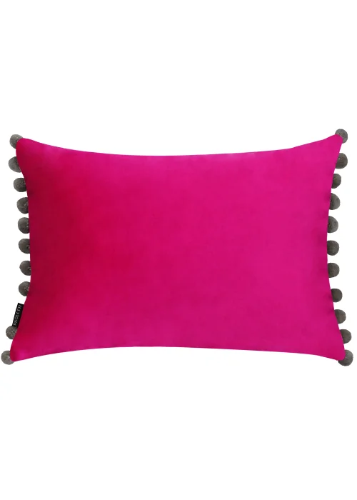 Paoletti Fiesta Pom-Pom Velvet Cushion (35cm x 50cm x 8cm) - One Size Image 1