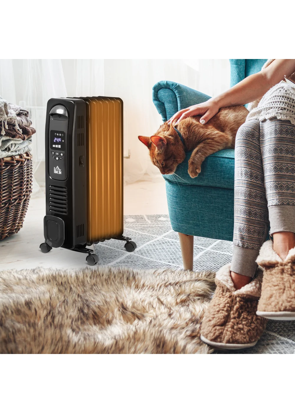 HOMCOM Oil Filled Radiator Space Heater (36.5cm x 24cm x 64cm) - No Size Image 2
