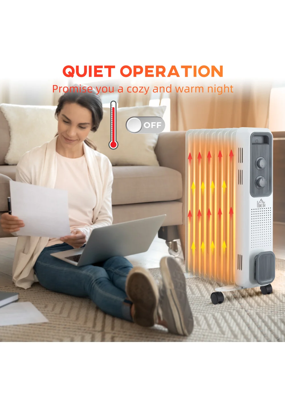 HOMCOM 2180W Oil Filled Radiator Portable Heater (43cm x 24cm x 60cm) - No Size Image 4