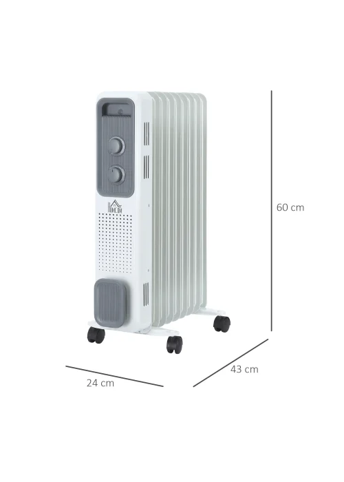 HOMCOM 2180W Oil Filled Radiator Portable Heater (43cm x 24cm x 60cm) - No Size Image 3