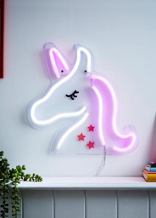 Glow Unicorn Neon Wall Light (33cm x 32cm) - One Size Image 1