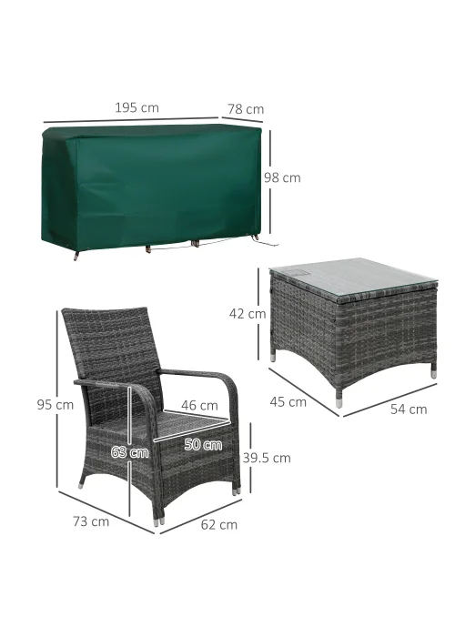 Outsunny 3 Pieces Outdoor Rattan Bistro Set PE - No Size Image 3