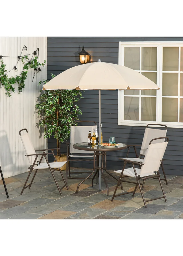 Outsunny 6 Piece Patio Dining Set with Umbrella with Folding Chairs