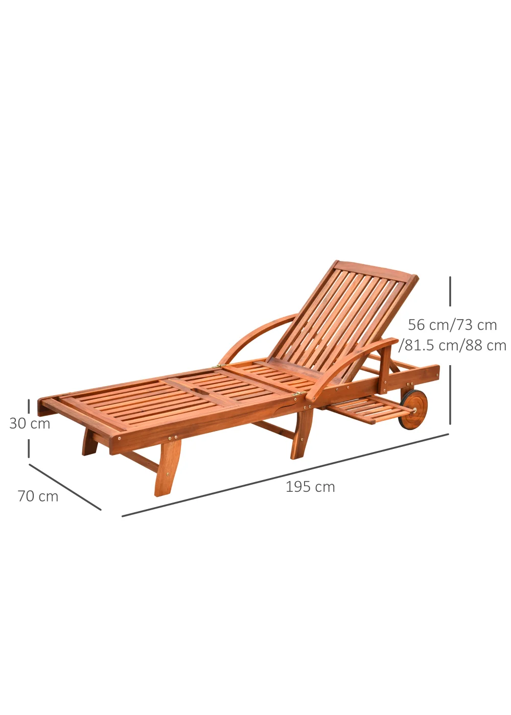 Outsunny Acacia Wood Garden Sun Lounger with Wheels (85cm x 70cm x 195cm) - No Size Image 3