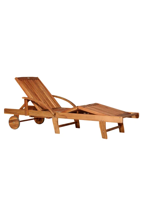 Outsunny Acacia Wood Garden Sun Lounger with Wheels (85cm x 70cm x 195cm) - No Size Image 2