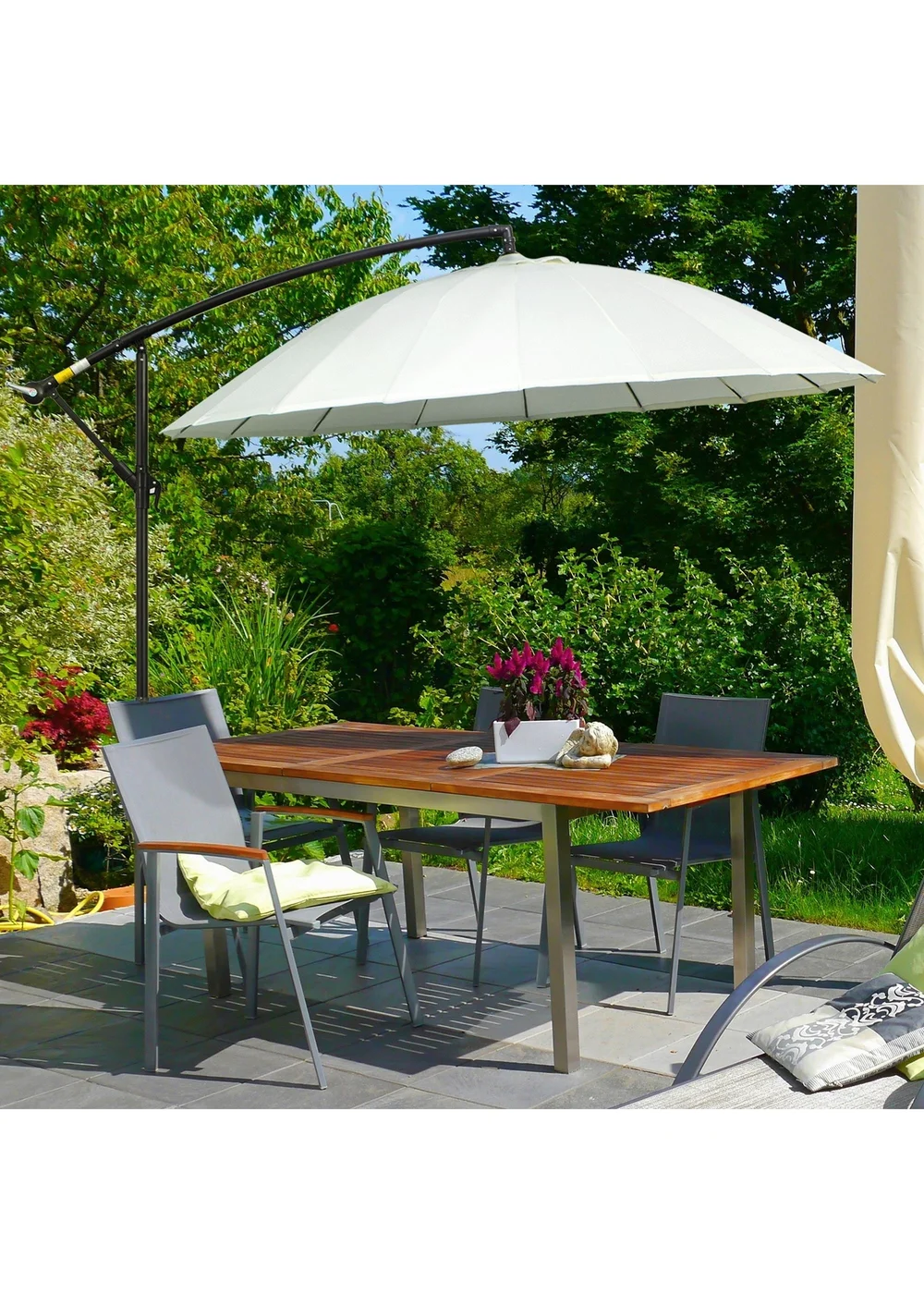 Outsunny Cantilever Shanghai Parasol with Crank Handle Cross Base OffWhite 3(m) - One Size Image 1