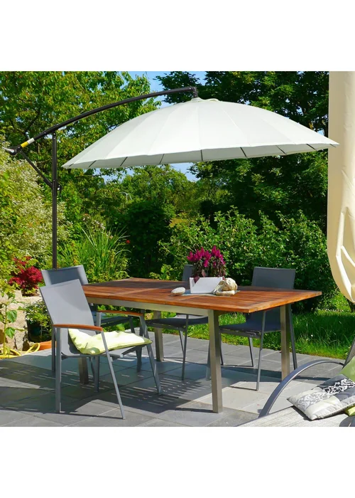 Outsunny Cantilever Shanghai Parasol with Crank Handle Cross Base OffWhite 3(m) - One Size Image 1